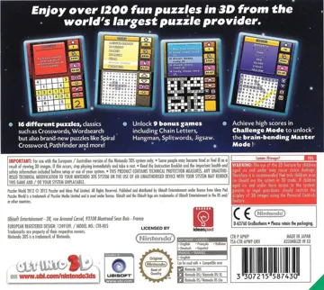 Puzzler World 2012 3D(USA) box cover back